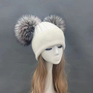 Two Fur Poms Hat Adult | Kids