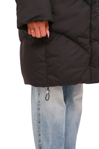 Nellie Genuine Fur Trim Down Fill Coat in Black