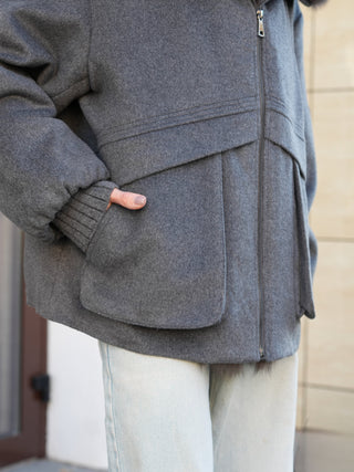 Rimini Genuine Fur Trim Wool Blend Parka in Graphite