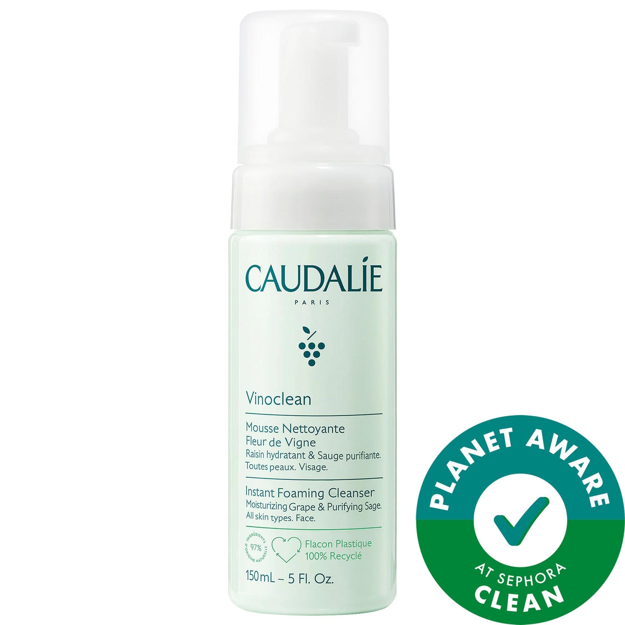 Caudalie Vinoclean Gentle Foam Cleanser - Natural, Vegan, Sulfate-Free Facial Cleanser for Sensitive Skin - Glamourous Grace