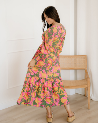 Tinsley Floral Puff Sleeve Smocked Bodice Frill Tiered Dress - Glamourous Grace