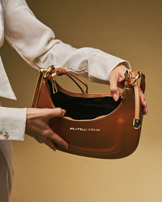 Ornella (cognac) - Italian calf leather women's crossbody bag (with shoulder strap) - Glamourous Grace