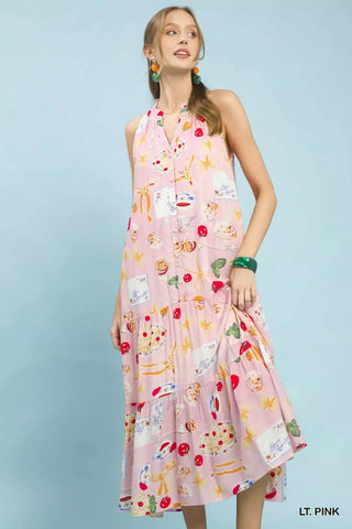 Umgee Abstract Print Tiered Halter Midi Dress - Glamourous Grace