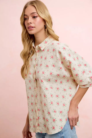 BiBi Flower Printed Short Dolman Blouse Top - Glamourous Grace