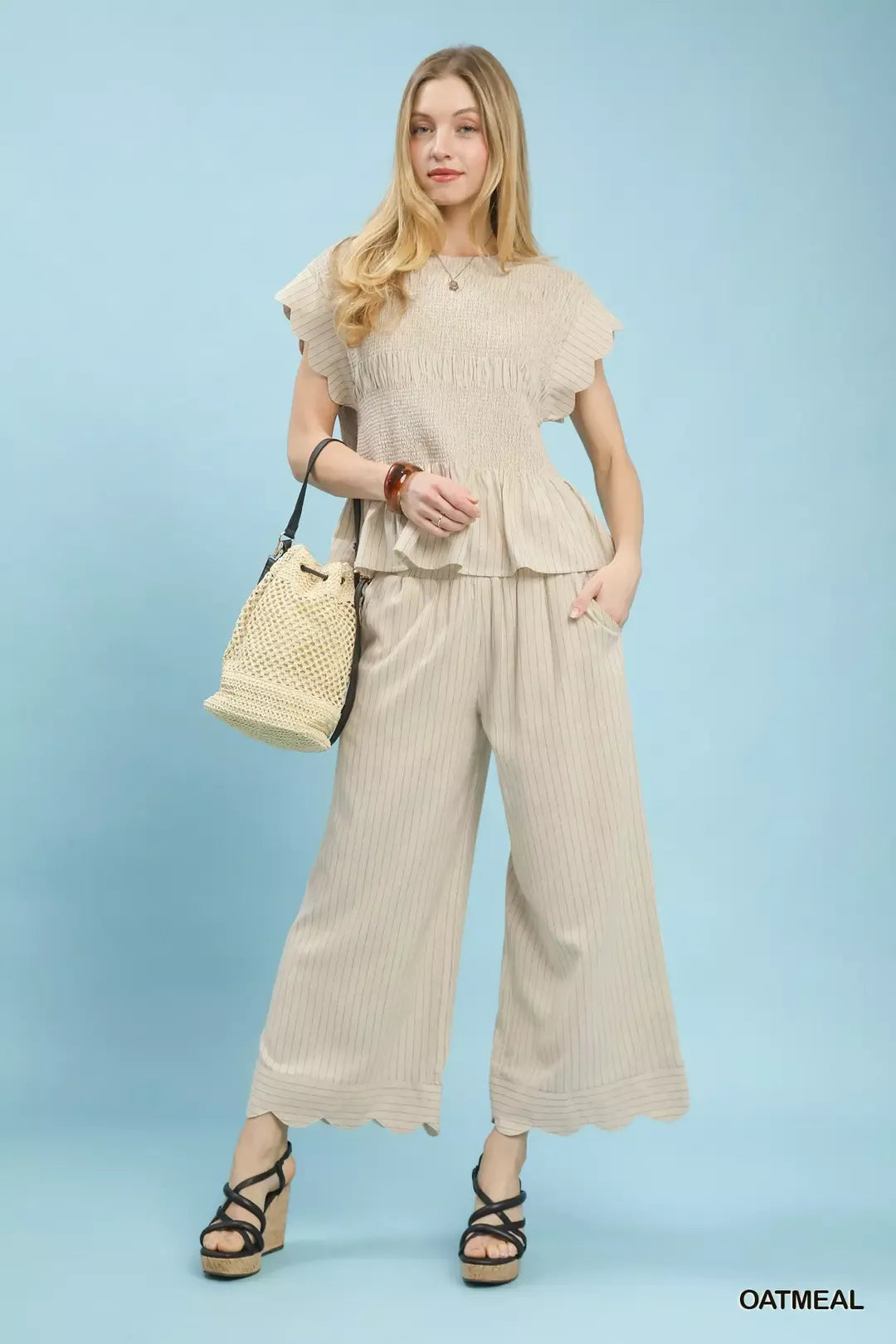 Umgee Pinstripe Wide Leg Pants - Glamourous Grace