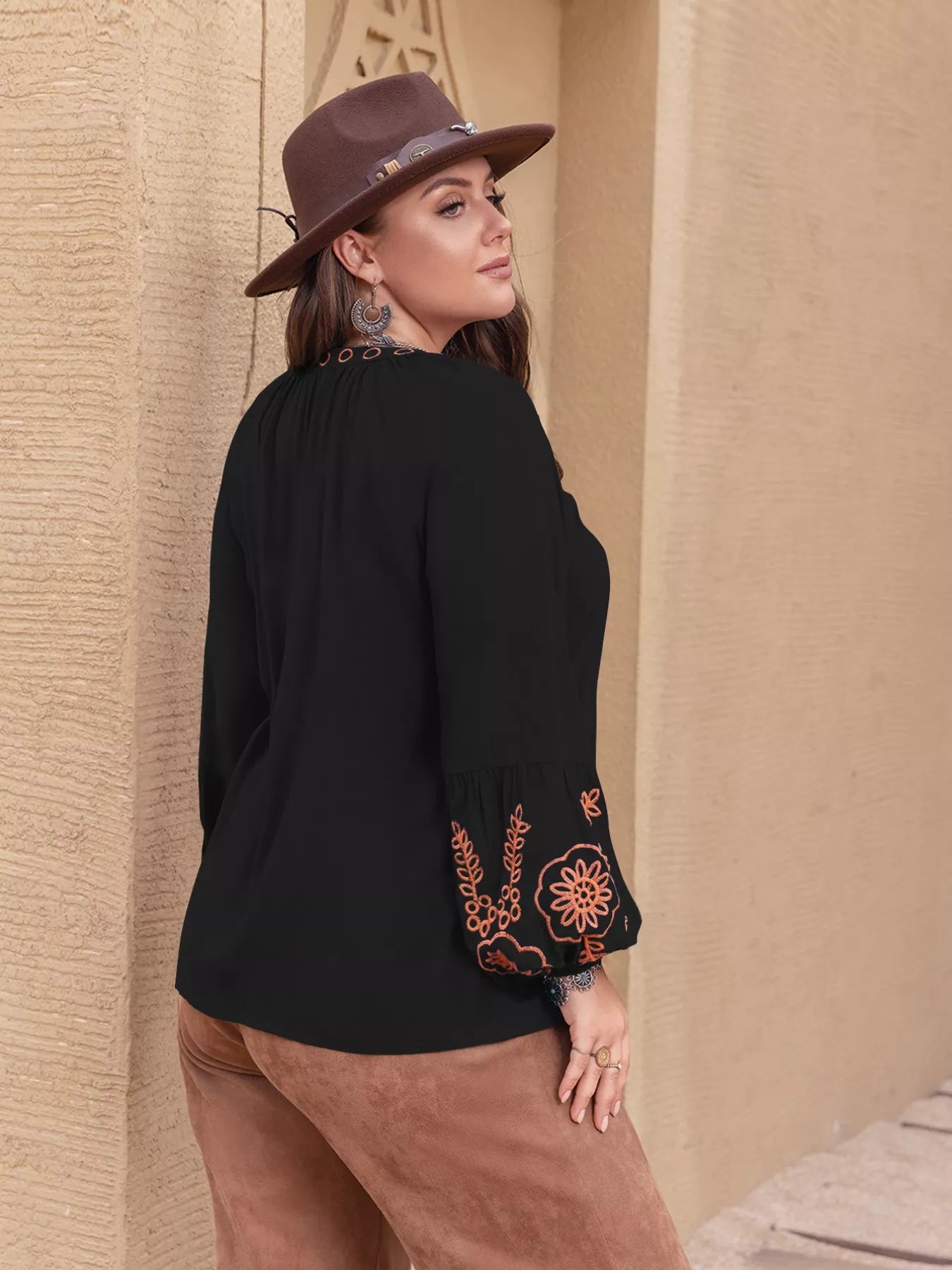 Plus Size Boho Embroidered Long Sleeve Blouse - Glamourous Grace