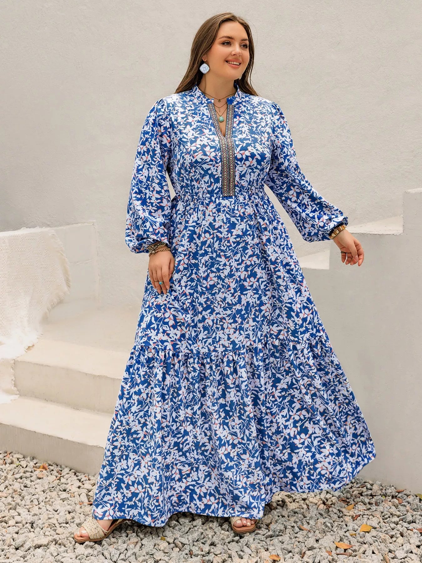Plus Size Floral Print Bohemian Maxi Dress - Glamourous Grace