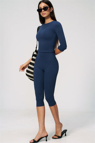 The Natalia Half-Sleeve Top Capri Leggings 2-Piece Set