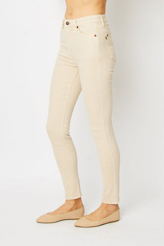 Judy Blue Tummy Control Garment Dyed Bone White Denim Skinny Jeans