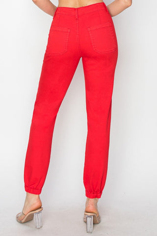 RISEN Red Denim Relaxed Jogger Jeans