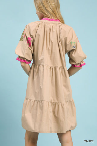 Umgee Embroidered Floral Tiered Dress - Glamourous Grace