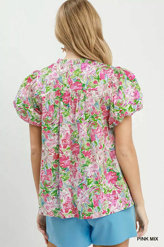 Umgee Floral Puff Sleeve Blouse - Glamourous Grace