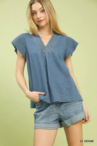 Umgee Cap Sleeve Denim Top - Glamourous Grace