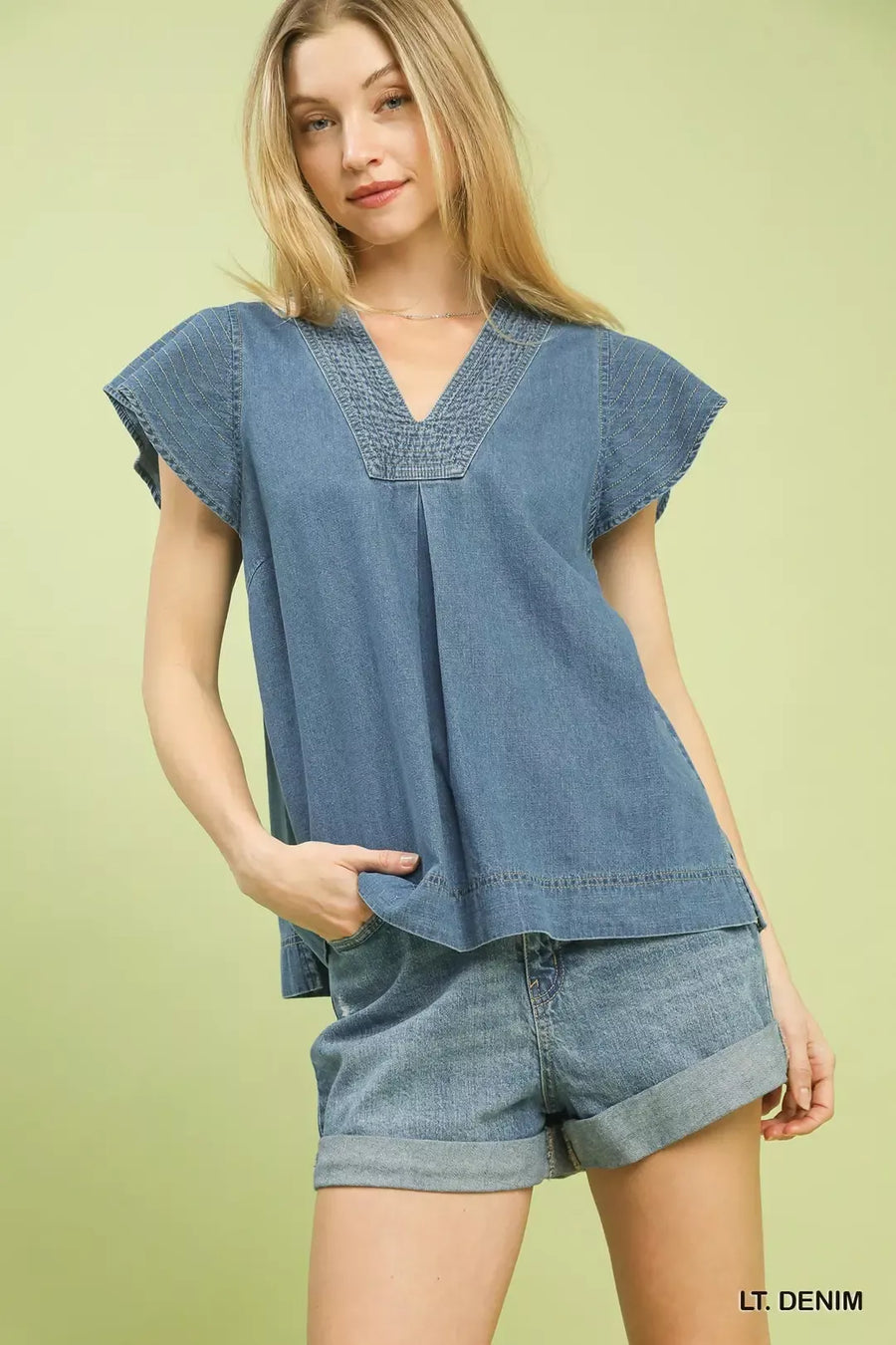 Umgee Cap Sleeve Denim Top - Glamourous Grace