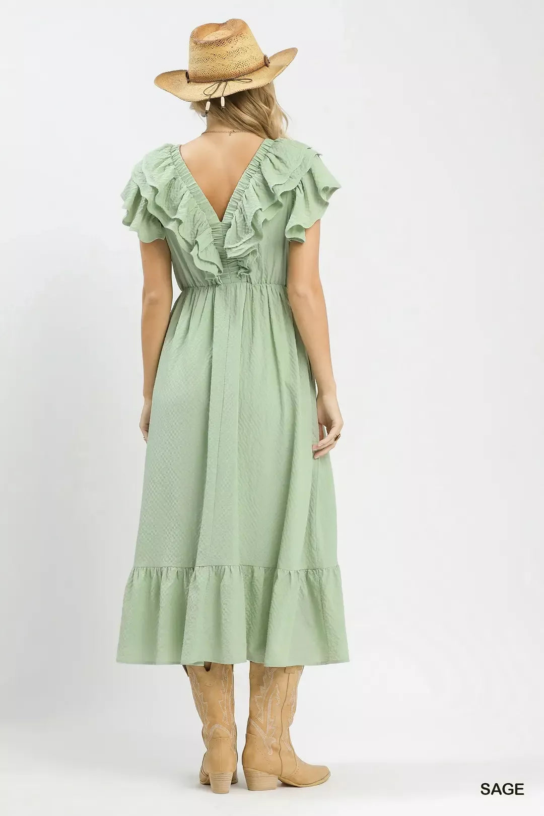 Umgee Textured Ruffle Midi Dress - Glamourous Grace