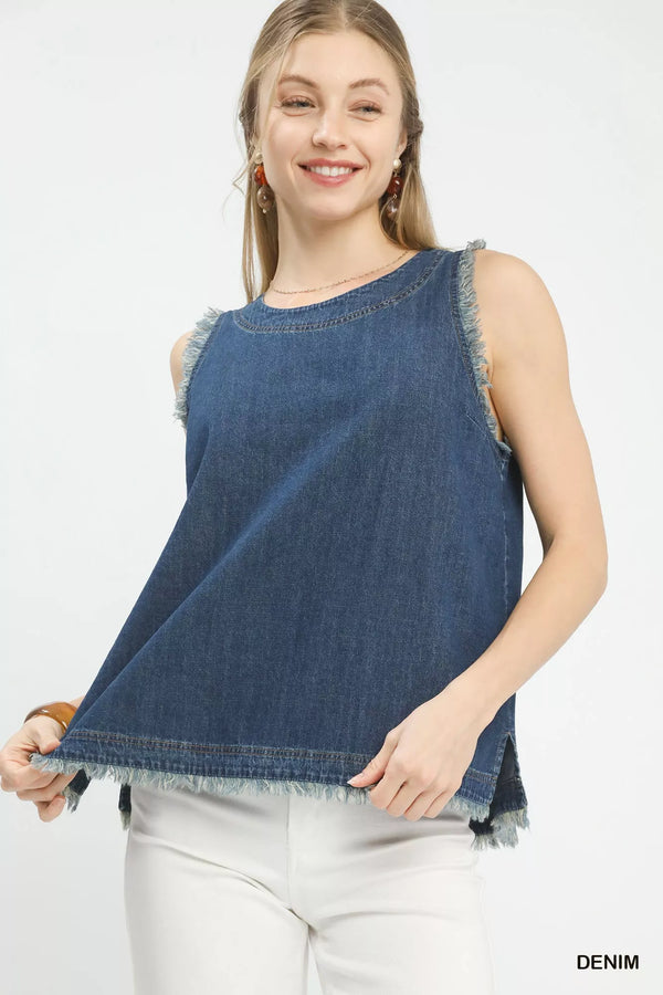 Umgee Sleeveless Fringe Hem Denim Top - Glamourous Grace