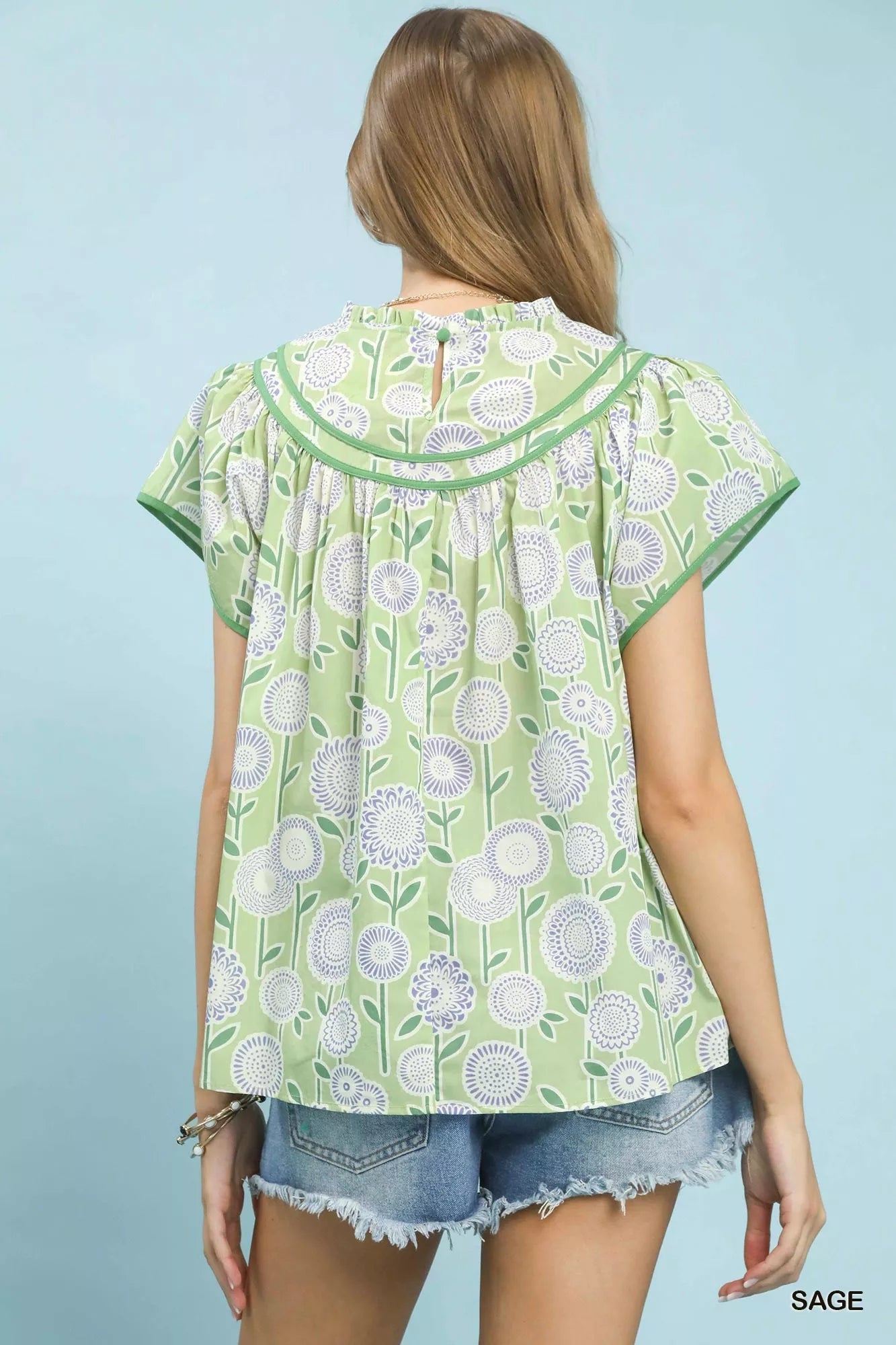 Umgee Retro Floral Smocked Babydoll Blouse - Glamourous Grace
