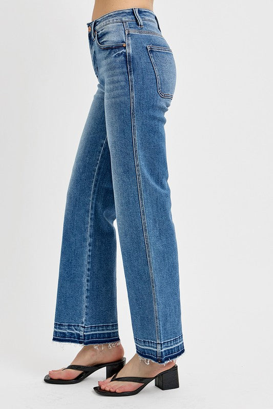 RISEN Raw Hem Ankle Bootcut Blue Denim Jeans