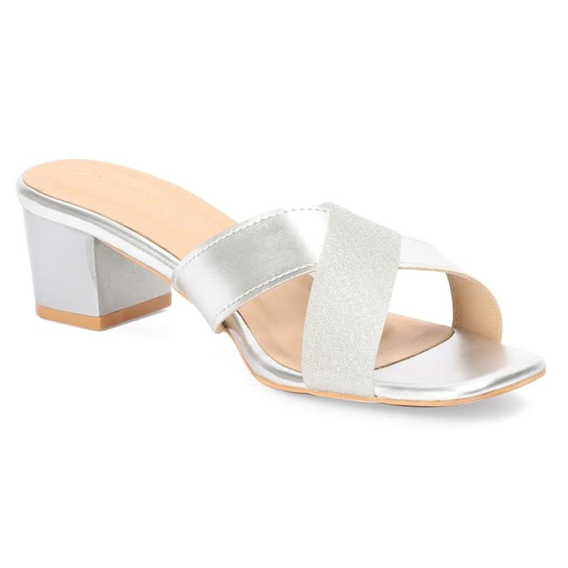 Clara - Silver Block Heels - Glamourous Grace