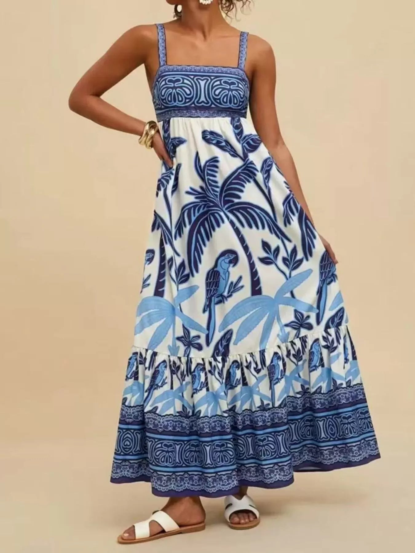 Printed Square Neck Maxi Dress - Glamourous Grace