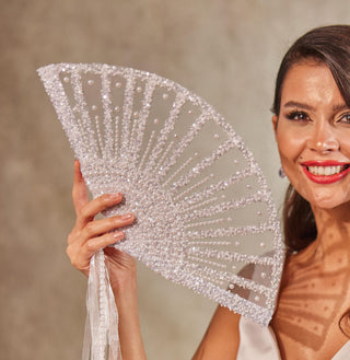 Elegant Pearl and Sequin Bridal Fan - Glamourous Grace