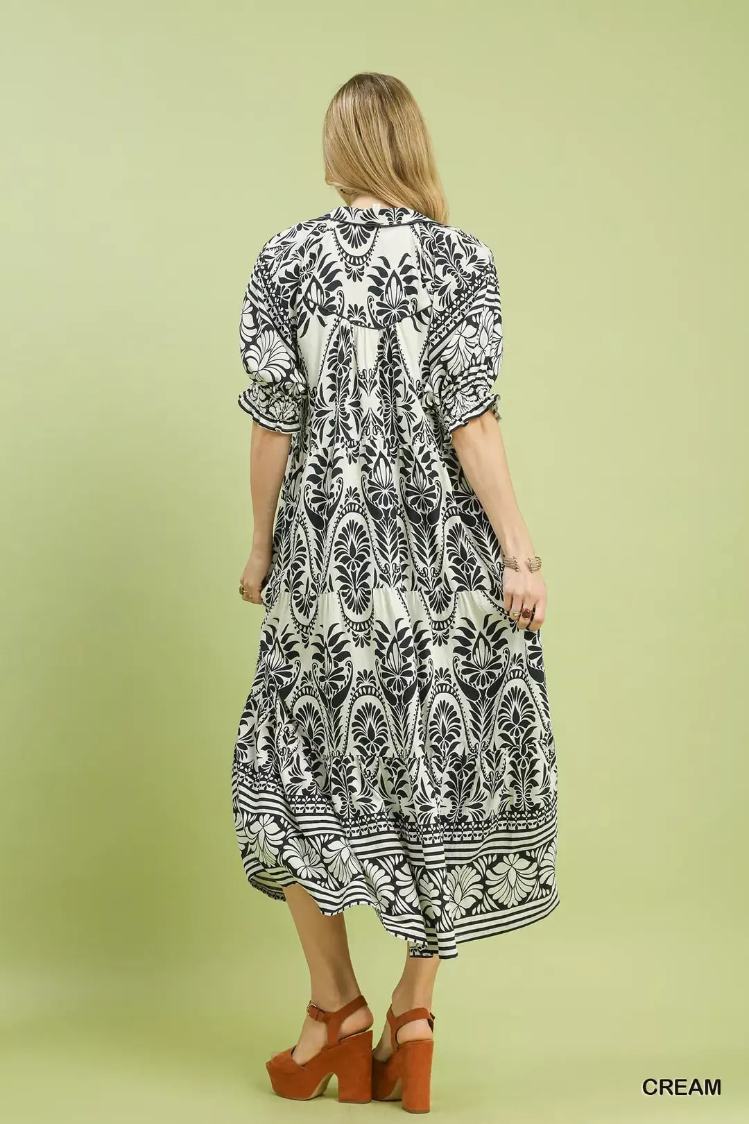 Umgee Two tone Border Print Midi Dress - Glamourous Grace