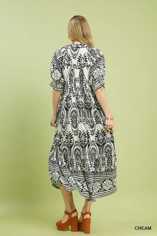 Umgee Two tone Border Print Midi Dress - Glamourous Grace