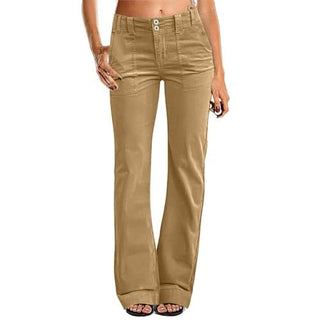Women's Multi Pocket Stretch Elastic Waist Twill Cotton Pants  High Waisted, Comfortable Form Fitting  Formal Casual Wide Leg Pants