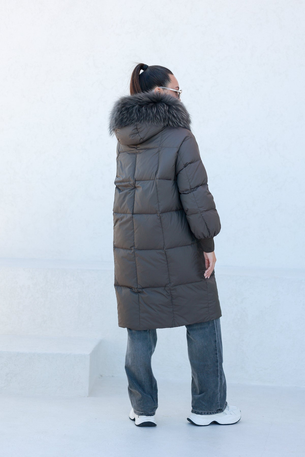 Lauren Genuine Fur Trim Down Fill Coat in Tobacco