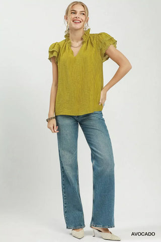 Umgee Lace Trim Ruffle Top - Glamourous Grace