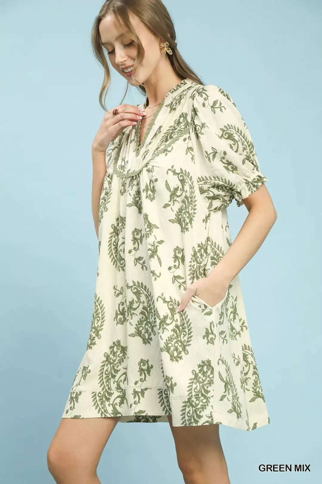 Umgee Mix Paisley Scallop Trim Dress - Glamourous Grace
