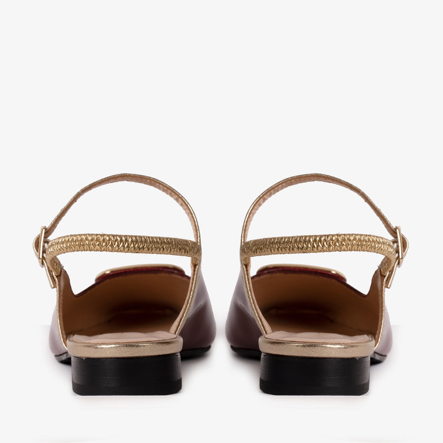The Rosalinda Burgundy Patent Leather Women Flat Slingback Sandal - Glamourous Grace