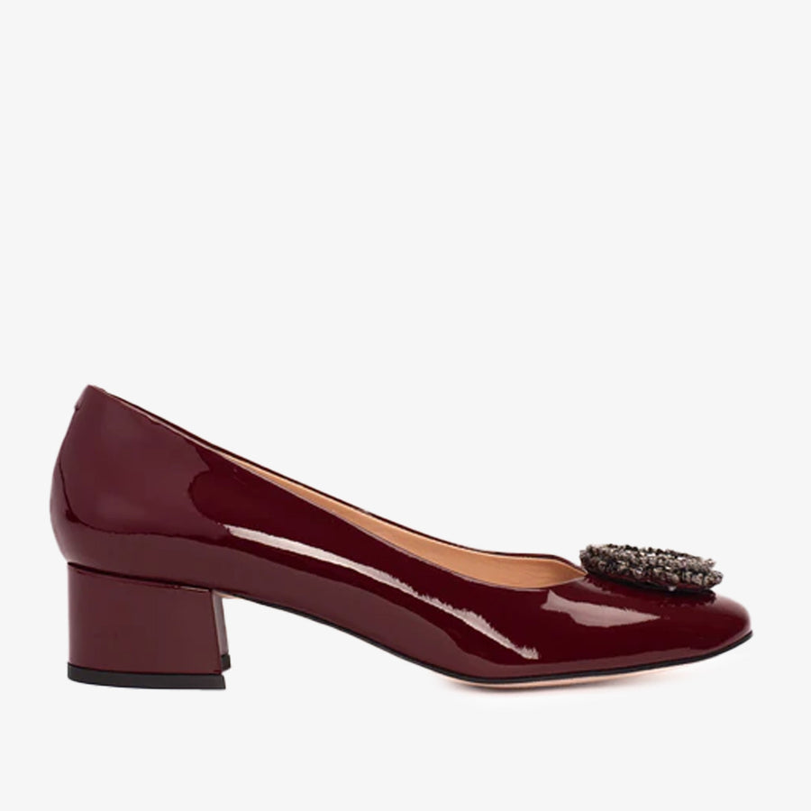 The Danish Burgundy Patent Leather Block Heel Pump Women Shoe - Glamourous Grace