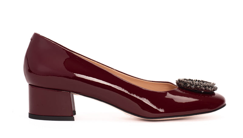 The Danish Burgundy Patent Leather Block Heel Pump Women Shoe - Glamourous Grace LLC