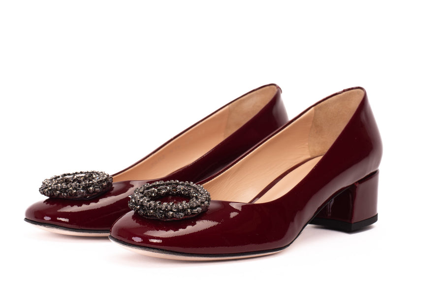 The Danish Burgundy Patent Leather Block Heel Pump Women Shoe - Glamourous Grace LLC