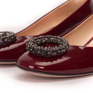 The Danish Burgundy Patent Leather Block Heel Pump Women Shoe - Glamourous Grace LLC