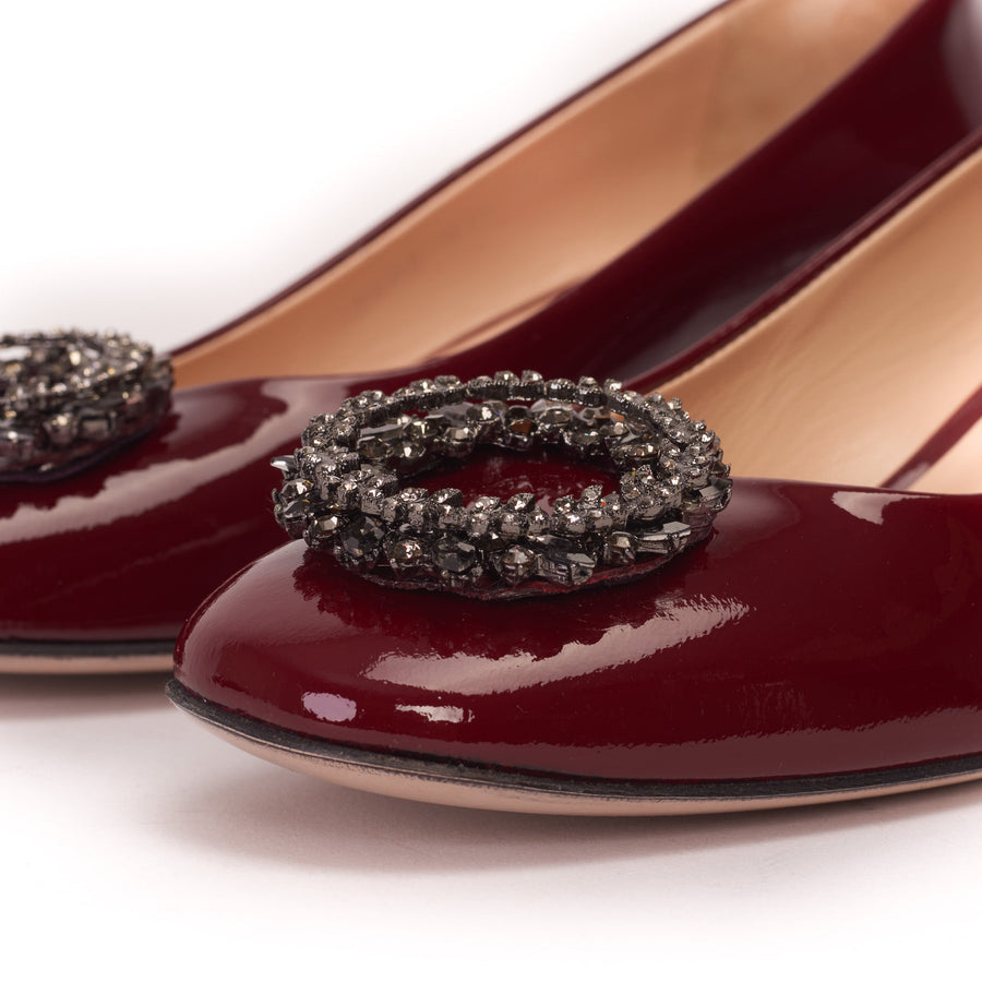 The Danish Burgundy Patent Leather Block Heel Pump Women Shoe - Glamourous Grace