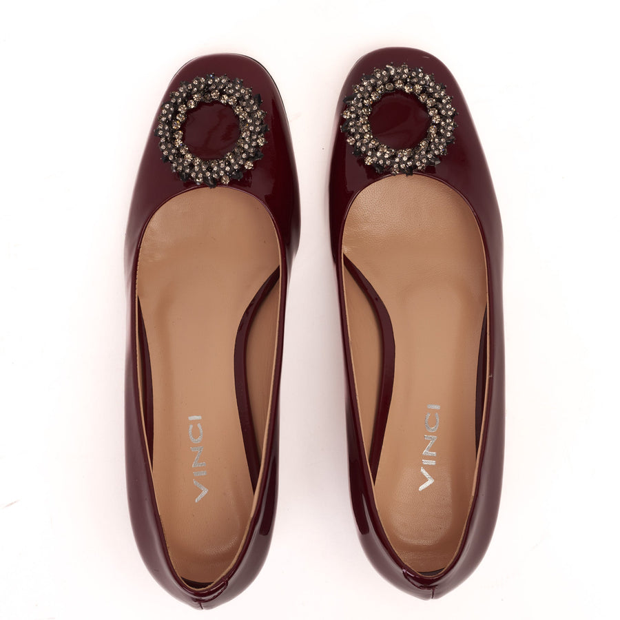 The Danish Burgundy Patent Leather Block Heel Pump Women Shoe - Glamourous Grace