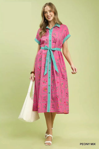 Umgee Mix Floral Button-Front Midi Dress - Glamourous Grace