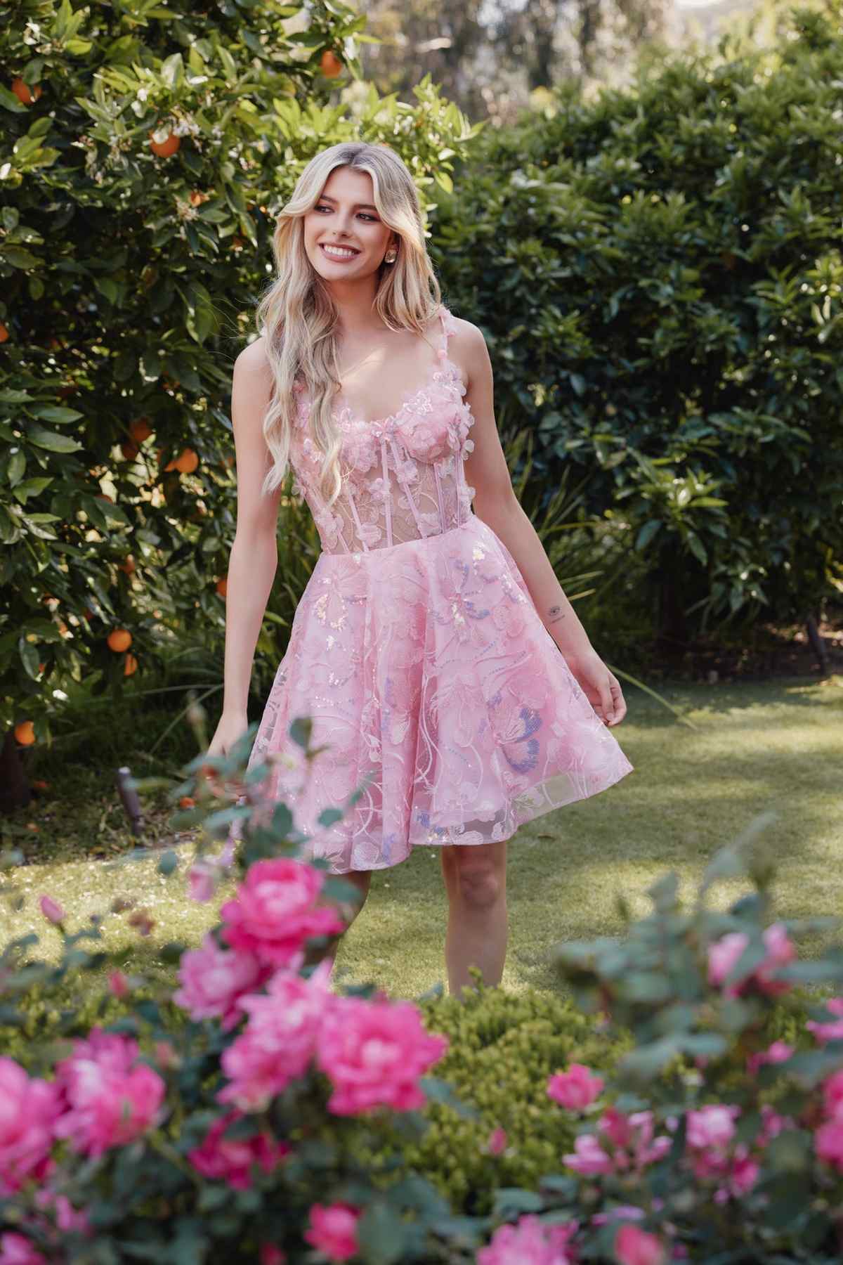 Juliet JT917A Dress Embroidered Lace with Corset Bodice Cocktail Dress - Glamourous Grace