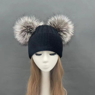 Two Fur Poms Hat Adult | Kids