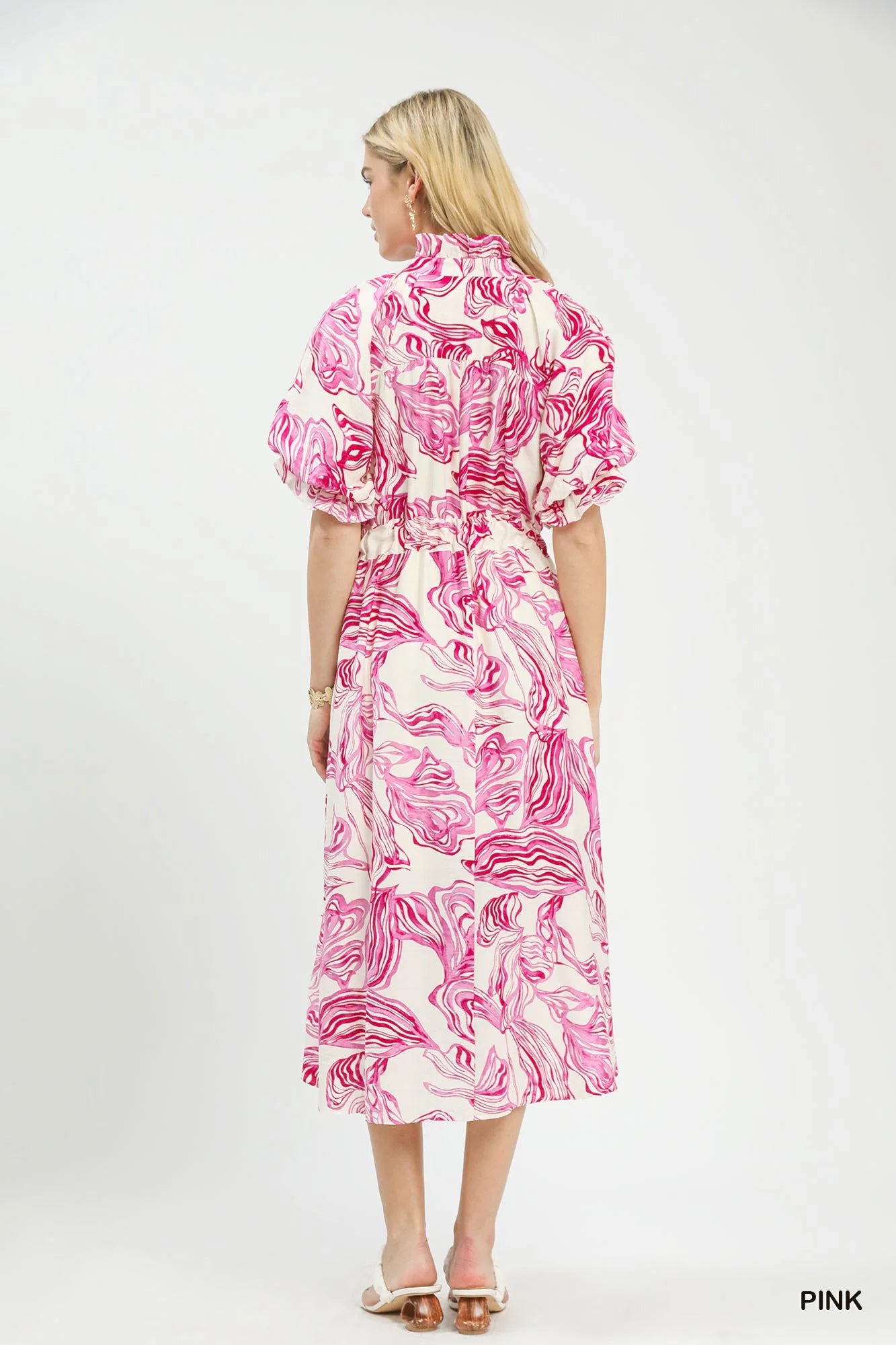 Umgee Abstract Print Smocked Tie Waist Midi Dress - Glamourous Grace