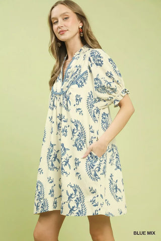 Umgee Mix Paisley Scallop Trim Dress - Glamourous Grace