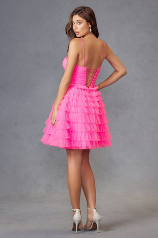 Juliet JT921H Dress Strapless Tulle Ruffles Cocktail Gown