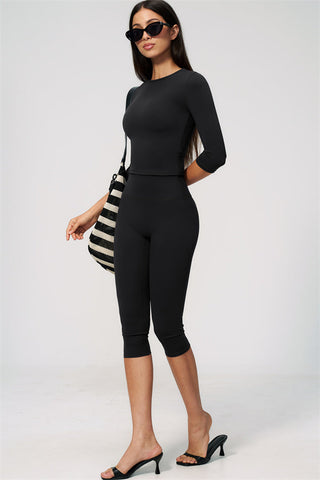 The Natalia Half-Sleeve Top Capri Leggings 2-Piece Set