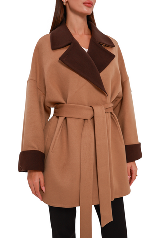 Sandro Cashmere Blend Overcoat in Camel