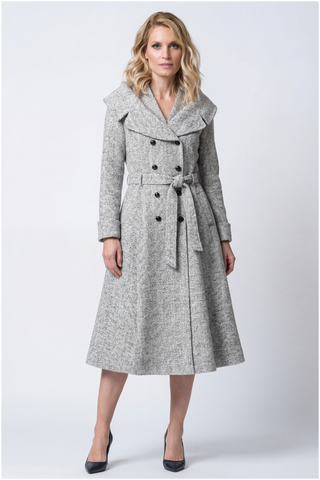 Gray Herringbone Wool Wrap Coat, Nicole