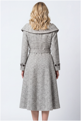 Gray Herringbone Wool Wrap Coat, Nicole