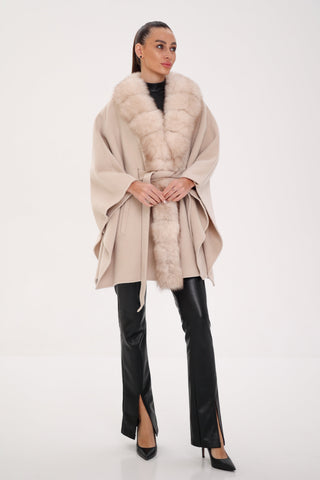 Genuine Polar Fox Double Face Wool Poncho Coat