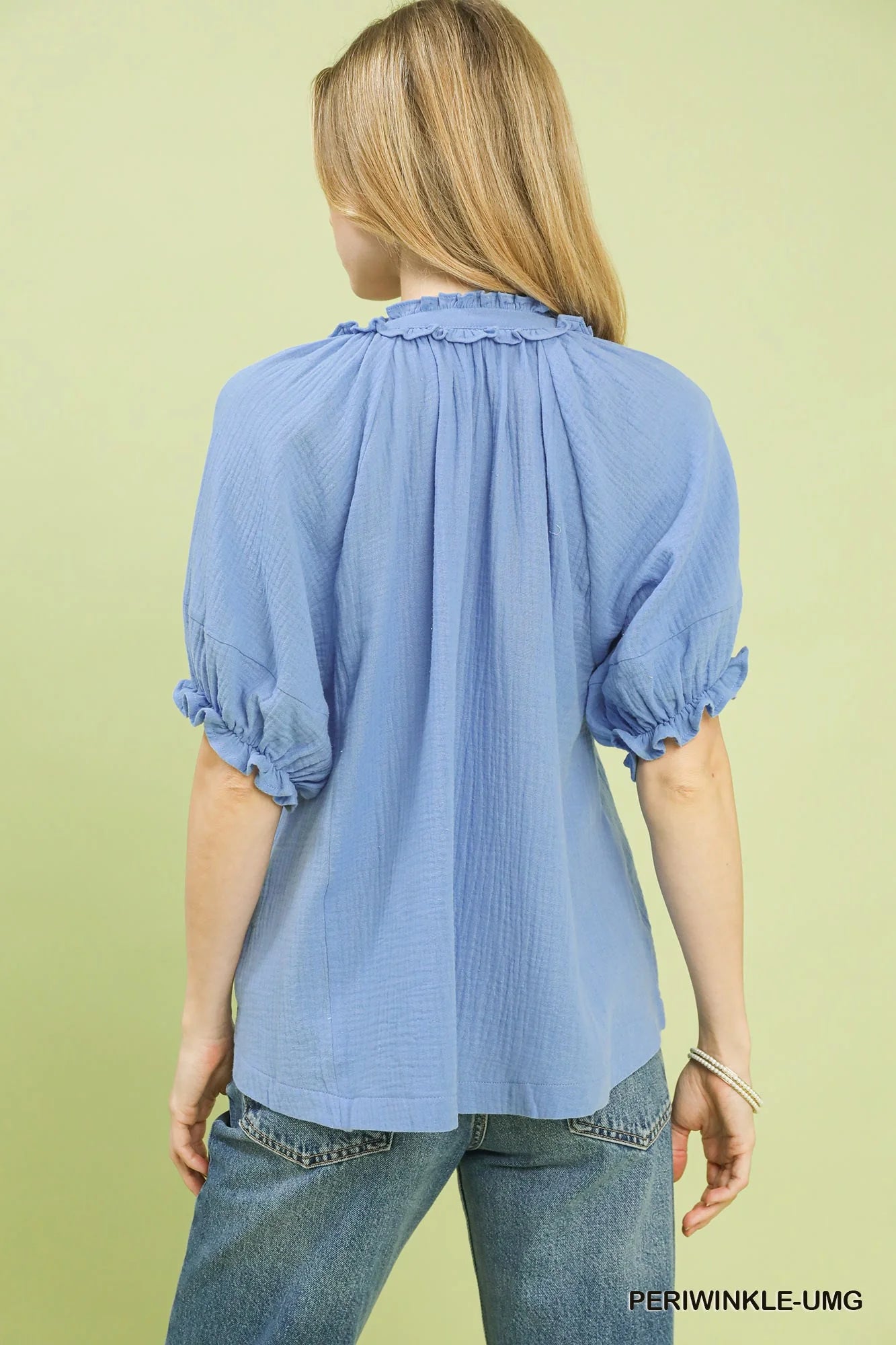 Umgee Cotton Gauze Ruffle Top in Periwinkle - Glamourous Grace
